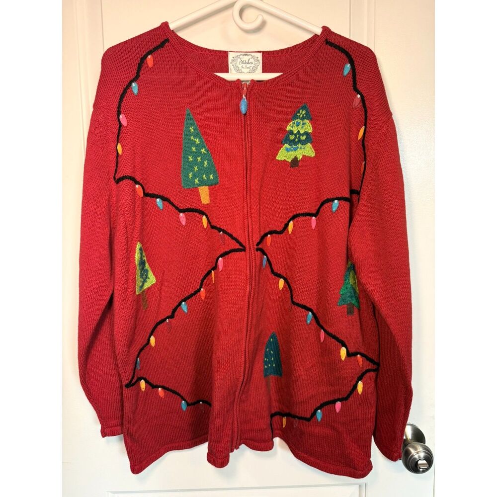 Vintage Christmas Tree Light Bulbs Full Zip Cardigan Ugly Christmas Sweater